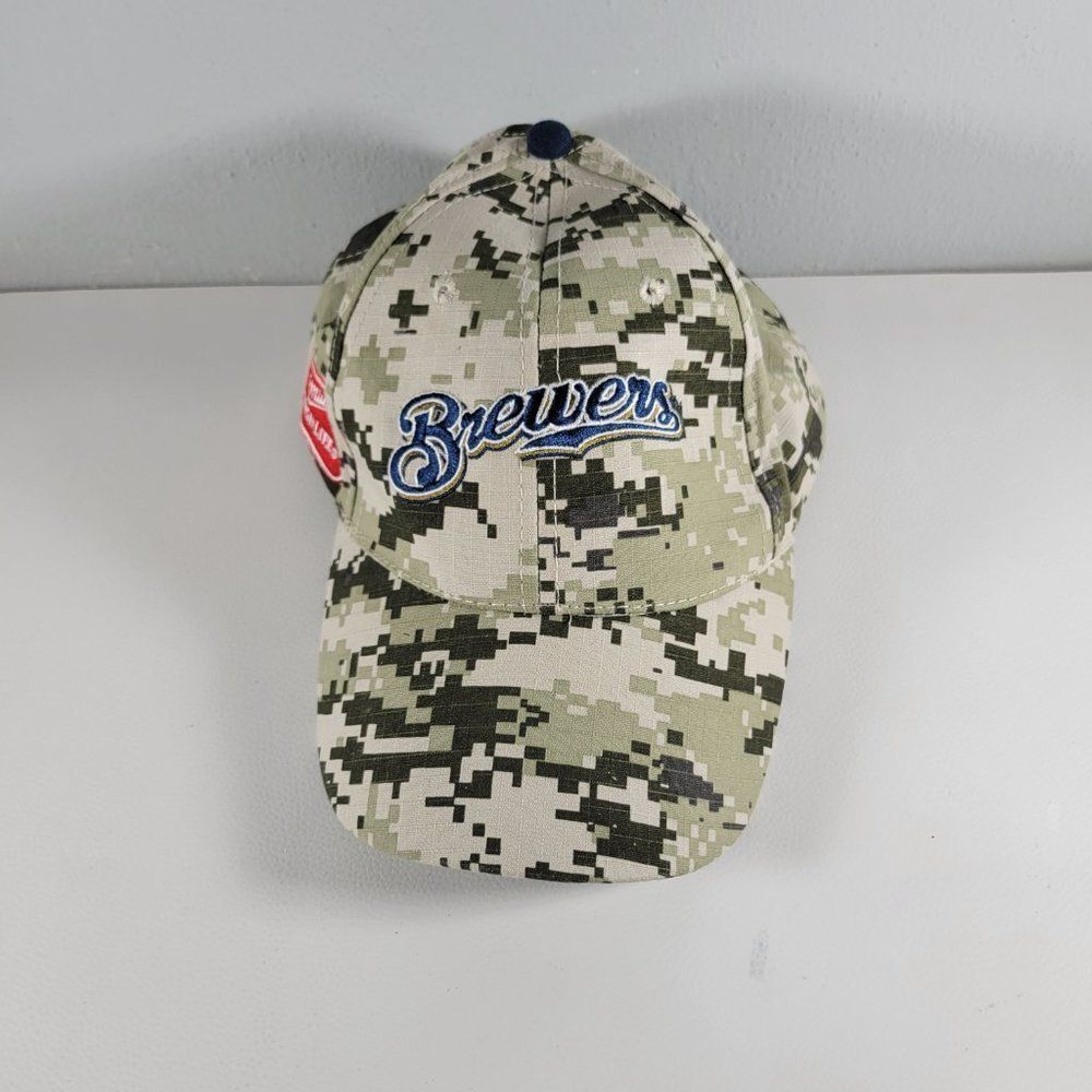 Milwaukee Brewers Hat Camo Miller Lite Patch Strapback